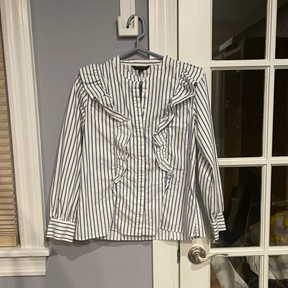 Striped Button Down Ruffle Blouse - image 2